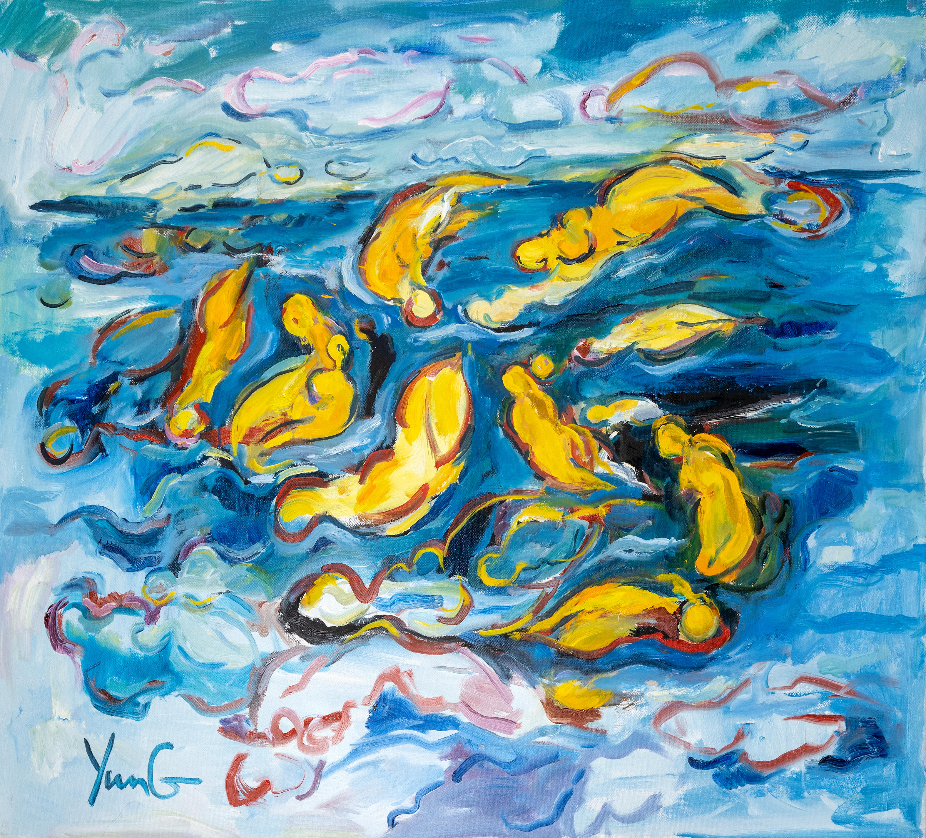 Dorothy Yung - DOLPHINS AT PLAY - Oil on canvas - 2021